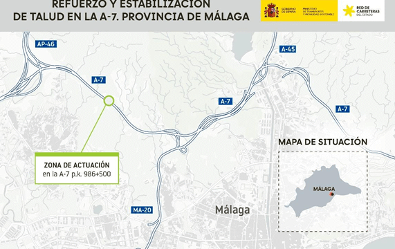 El Ministerio de Transportes invertirá 2,9 millones de euros en la estabilización de un talud de la A-7 en Málaga