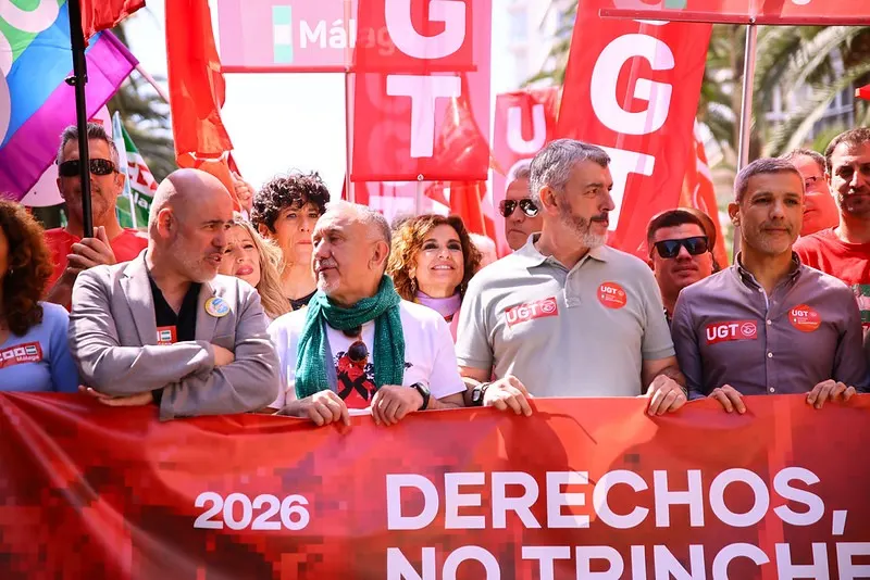 La izquierda aprovecha el 1 de Mayo en Málaga para lanzar su ofensiva electoral y pedir un cambio político en Andalucía